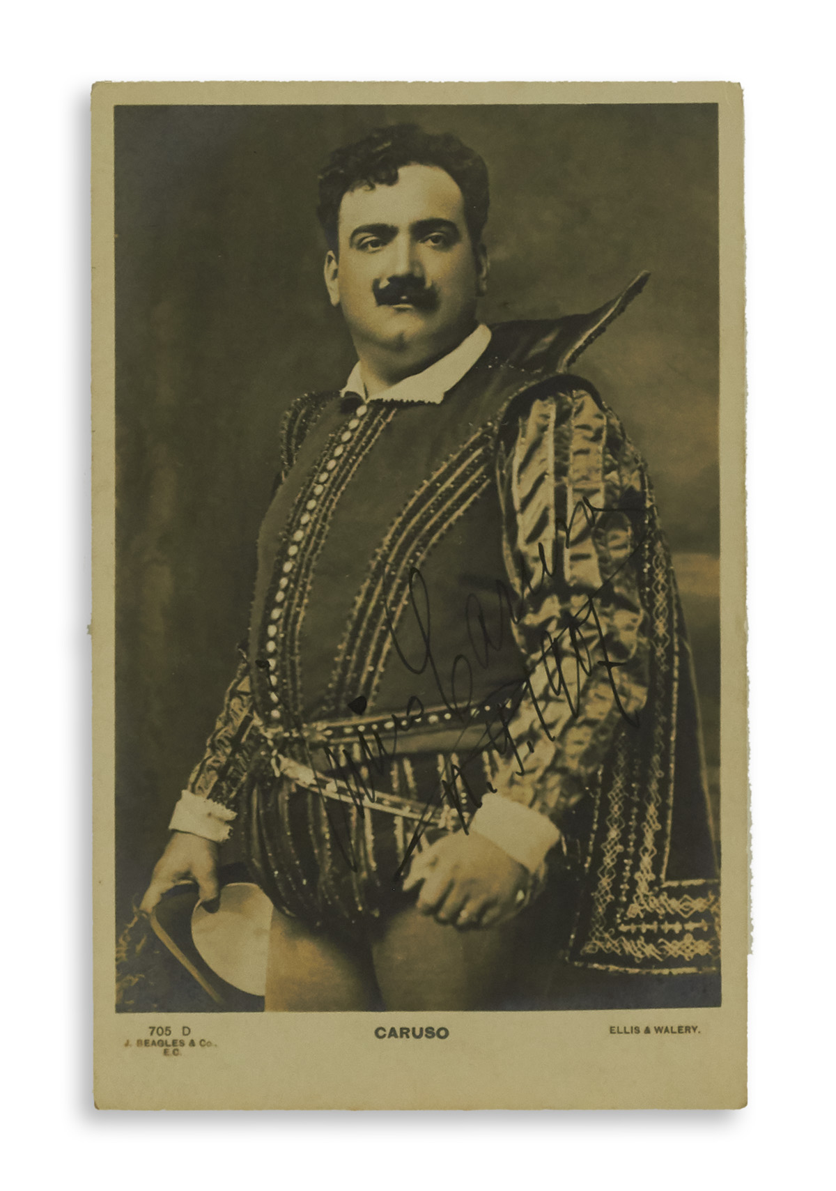 CARUSO, ENRICO. Photograph postcard dated and Signed,